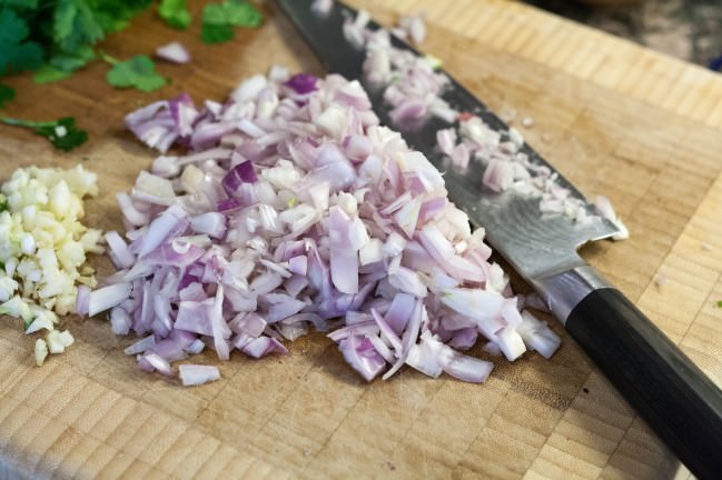 butternut squash and bean tamale filling diced garlic, shallots and jalapeno