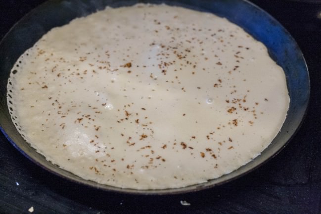 leftover eggnog pancakes spread batter and grated nutmeg