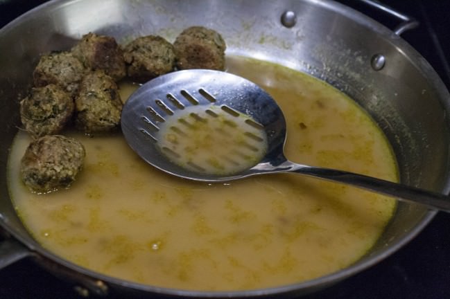 lemony leek meatballs in broth and lemon