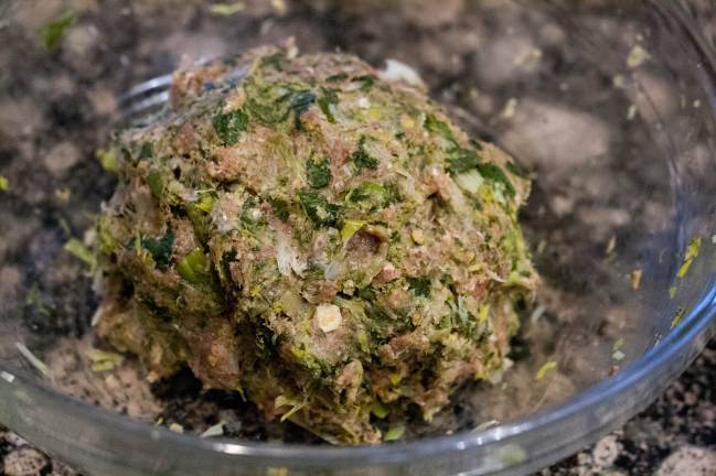 lemony leek meatballs raw mixture