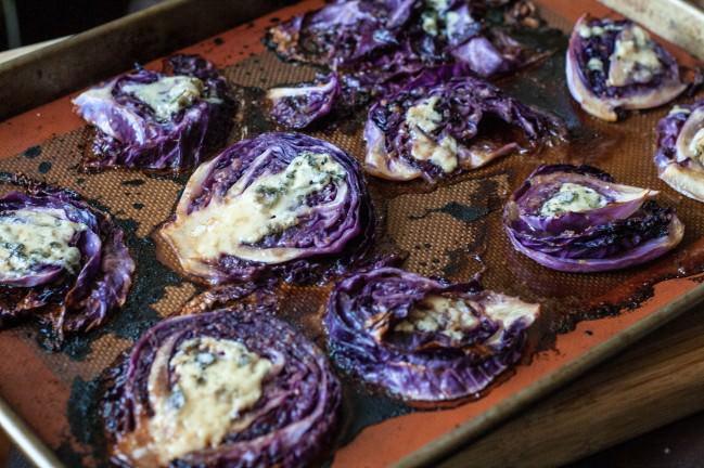 mushrooms sliders roasted cabbage and blue