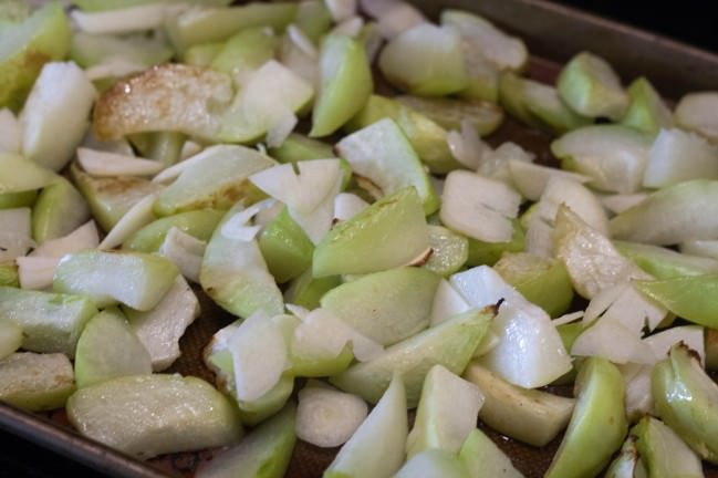 roasted chayote add the garlic