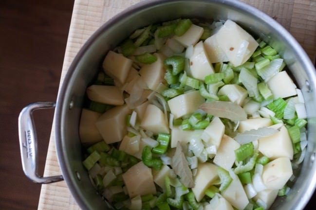 clam chowder ingredients to saute