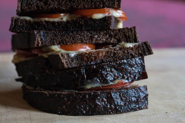 "regular" grilled cheese a.k.a. tomato and havarti dill on rye stacked