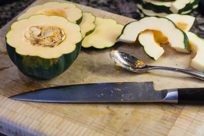 ricotta squash tart prepping acorn squash