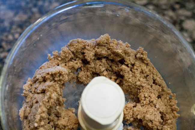 rhubarb coffee cake with crumb topping in food processor