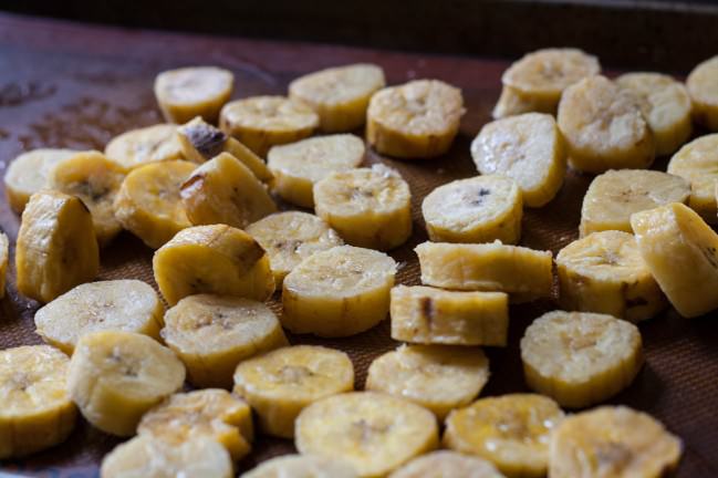 sweet and salty plantains with lime ready for second fry