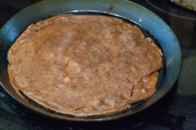 Chocolate Hazelnut Crepe Cake crepe flipped