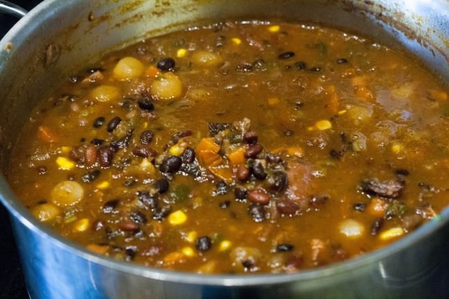 Kitchen Sink Black Bean and Ham Soup simmered for hours