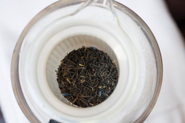honey tea au lait with lavender tea leaves