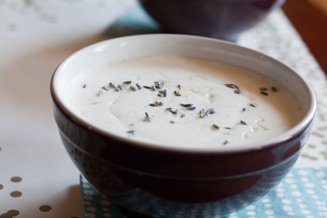 honey tea au lait with lavender up close