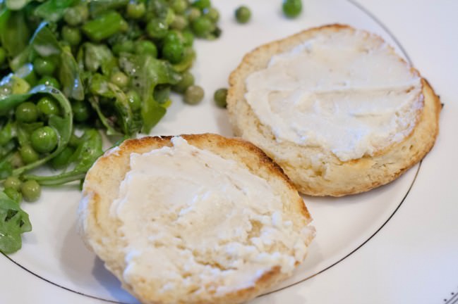 Blue Ridge Mountain Benedicts spread with honey goat cheese