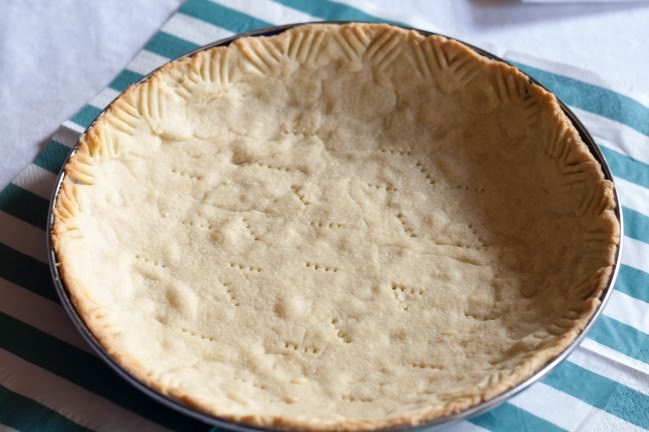 Fresh Strawberry Pie with Rhubarb Curd prepped pie shell