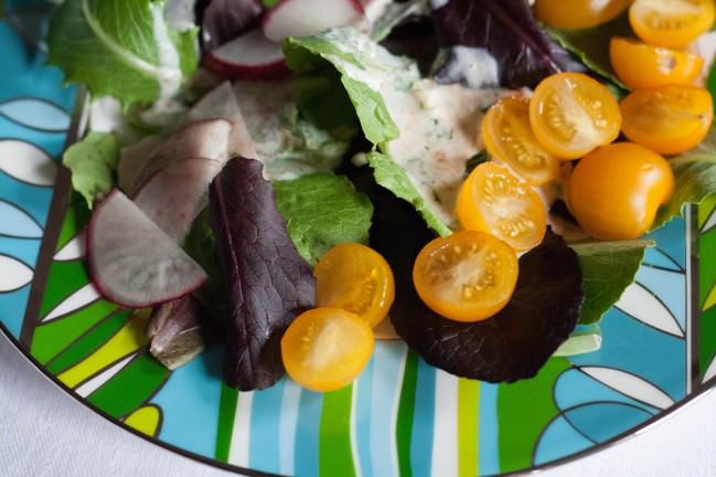 Smoky, Spicy Homemade Buttermilk Dressing for tomato, radish salad