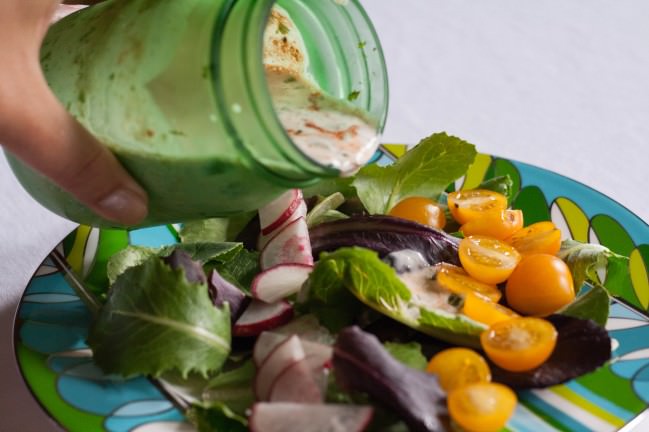 Smoky, Spicy Homemade Buttermilk Dressing over salad