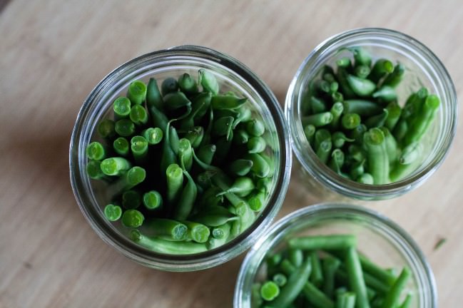 Spicy Mint and Dill Quick Pickled Beans and Carrots beans prepped