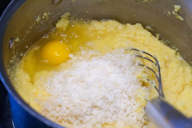 Spicy Polenta Tarts with Okra and Sweet Corn adding eggs and cheese