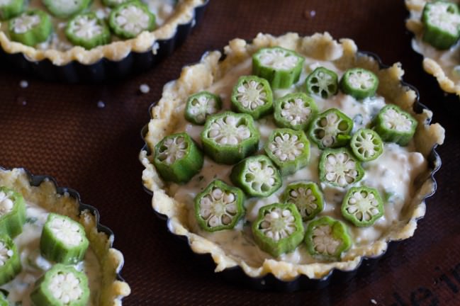 Spicy Polenta Tarts with Okra and Sweet Corn ready for oven