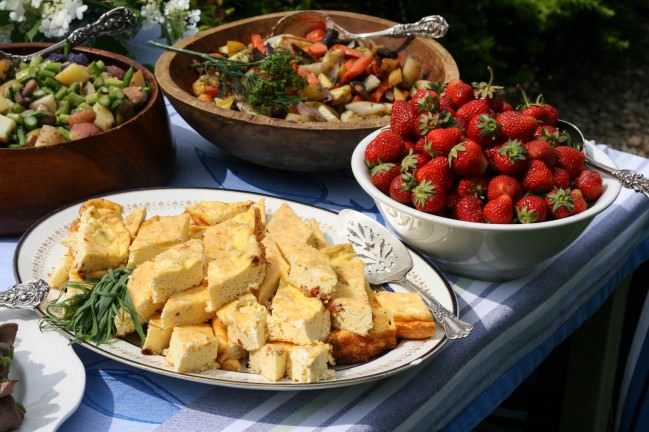 Crustless Quiche with Sundried Tomatoes on the buffet