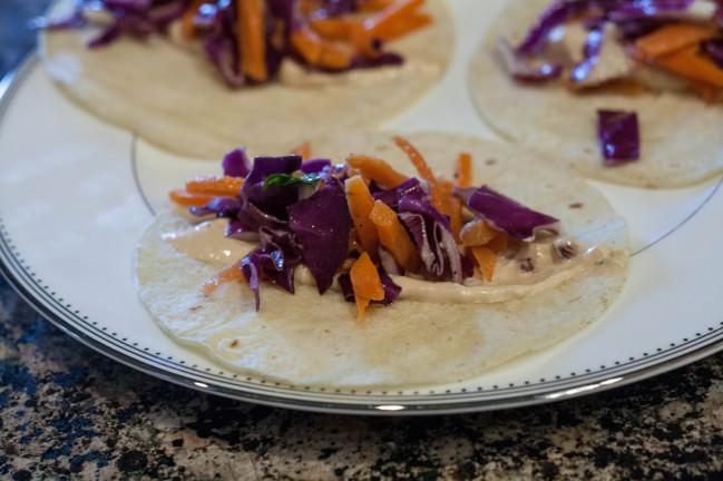 Edamame Tacos mayo and salad