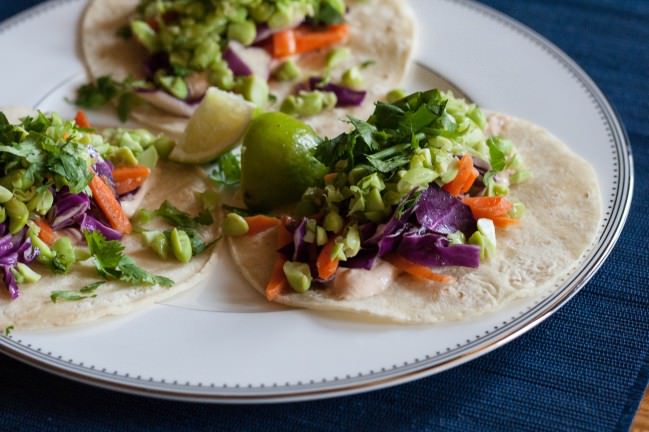 Edamame Tacos plated