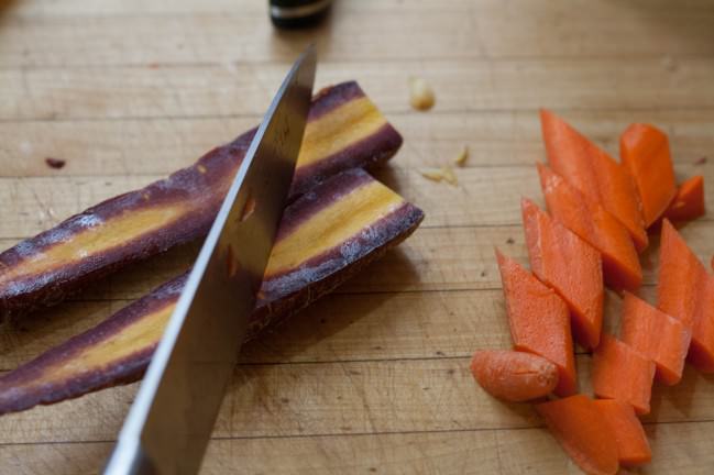 Roasted Rainbow Carrots cut on bias