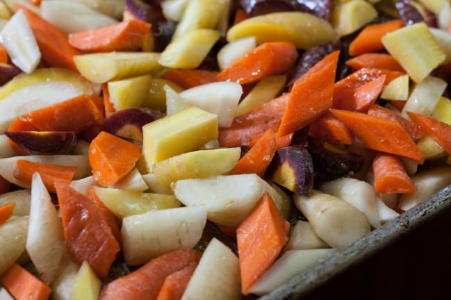 Roasted Rainbow Carrots with olive oil and course salt