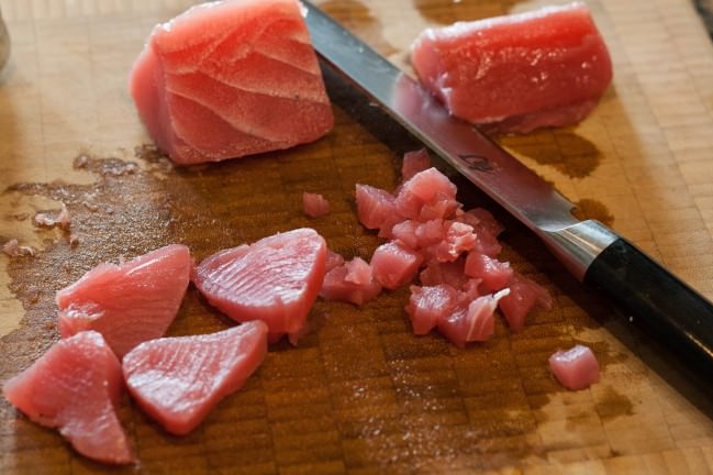 Spicy Tuna and Avocado Tartar dice tuna