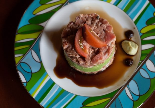 Spicy Tuna and Avocado Tartar with wasabi and soy