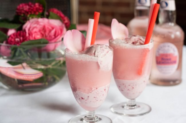 Rose and Raspberry Float with rose lemonade