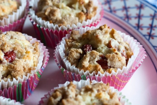 Cherry Almond Gluten Free Muffins with cinnamon sugar topping