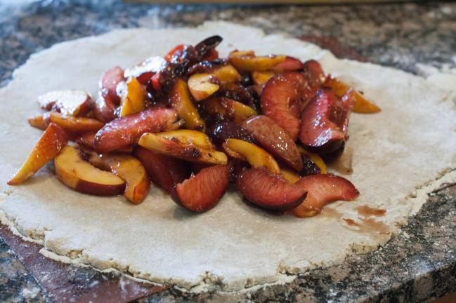 Stone Fruit Crostada with Rye Almond Crust filled crust