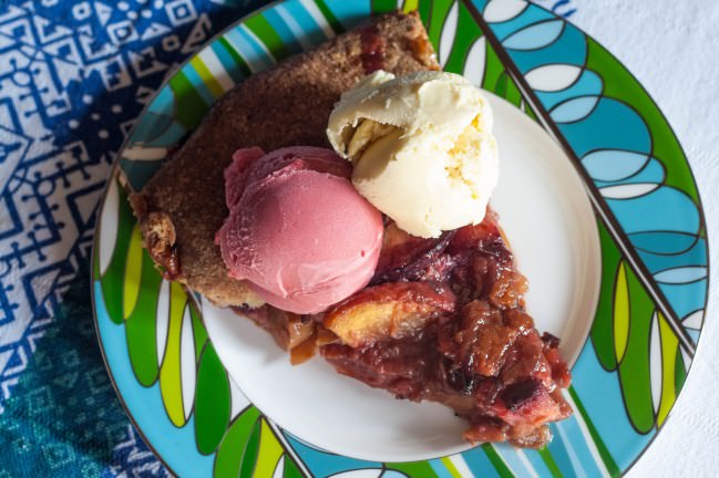 Stone Fruit Crostada with Rye Almond Crust with ice cream