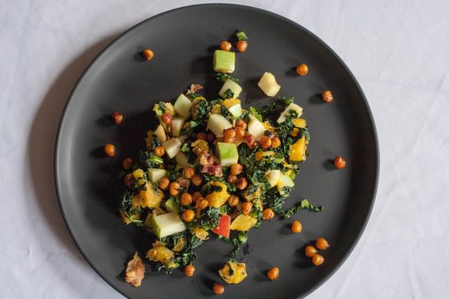 Fall Kale Salad with Spicy Garbanzos and apples
