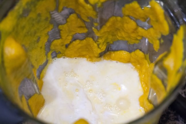 Five Squash Soup Lime Caramel Corn add coconut milk to blender
