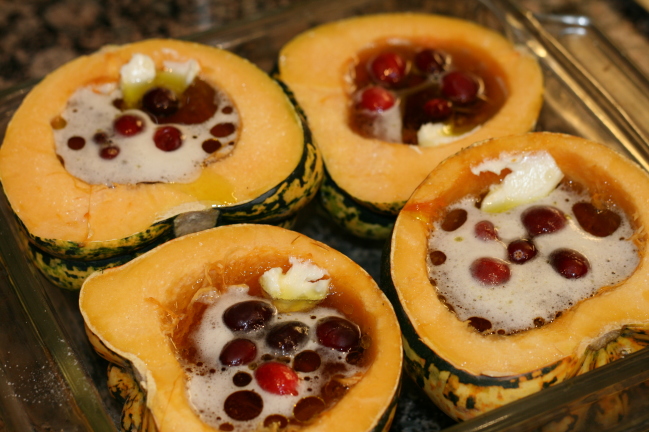 Maple and Ale Acorn Squash ready for oven