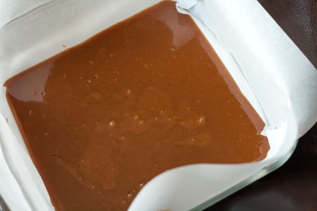 Sour Cherry Apple Cider Caramels in pan to set