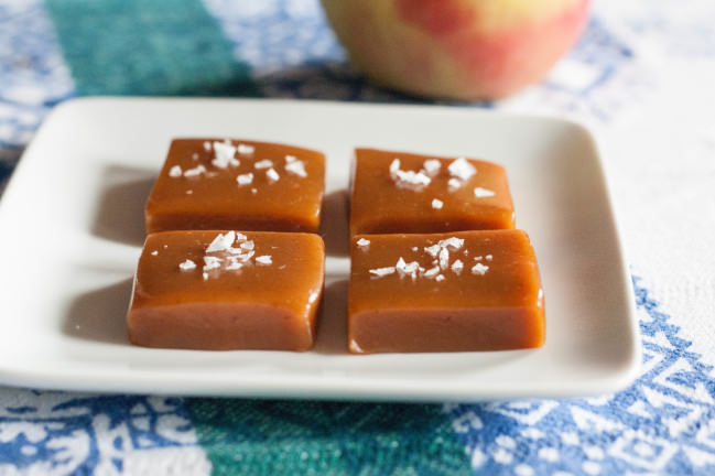 Sour Cherry Apple Cider Caramels squares with maldon