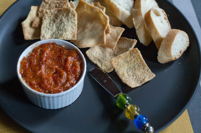 Baked Goat Cheese and Homemade Pepper Jelly with bread