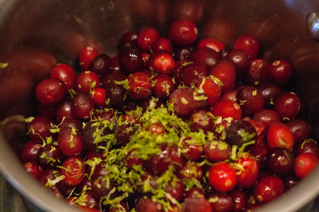 Lime Dark Rum Cranberry Relish berries and zest