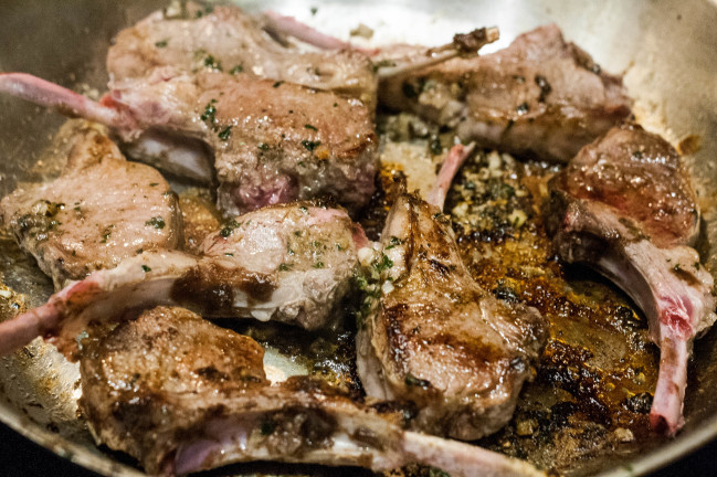 Mint Butter Lamb Chops in pan