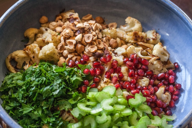 Roasted Cauliflower Hazelnut Celery Salad via Jerusalem