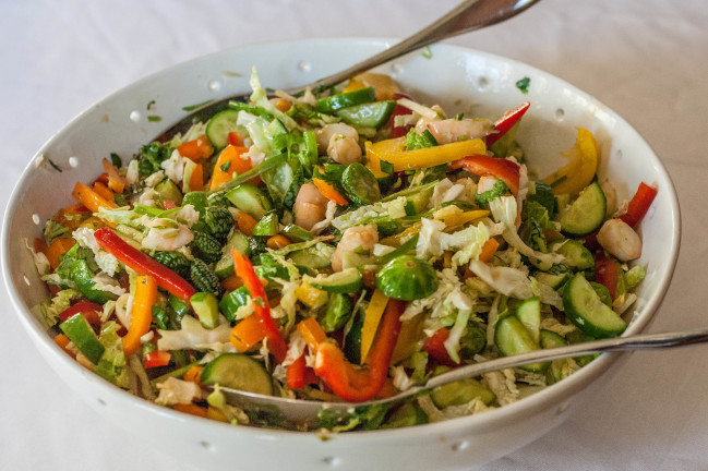 Spicy Cold Shrimp Cucumber Salad tossed