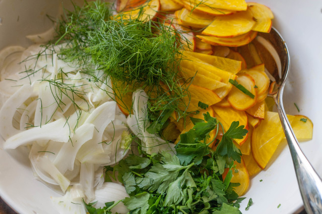 Butter Bean Salad with Meyer Lemon Vinaigrette yellow beets and fennel