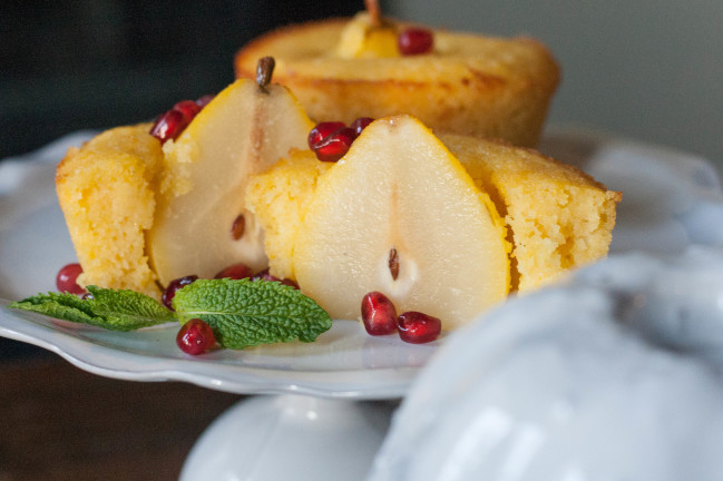 saffron poached pear cakes