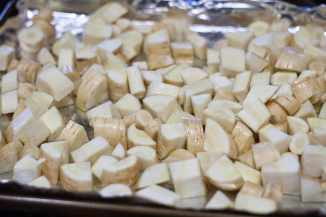 Balsamic Roasted Parsnips cut and seasoned
