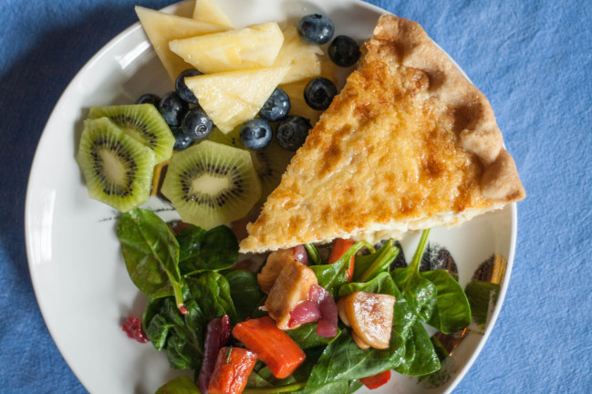 Shallot Gruyere Quiche with root vegetable salad