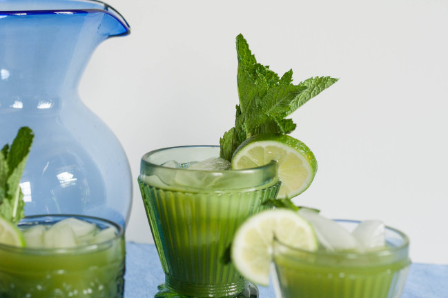 Cucumber Mint Lime Agua Fresca with mint leaves