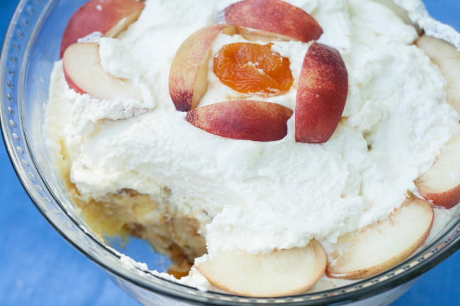 Saffron Poached Apricot Almond Trifle for picnic