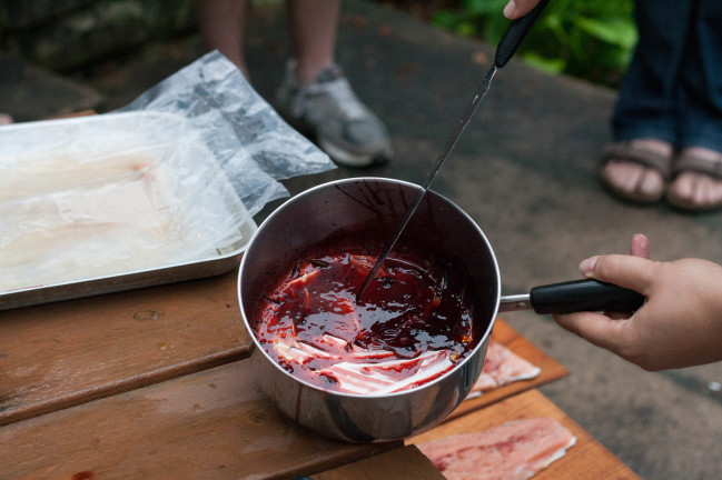 Cedar Plank Salmon with Cherry Glaze in pan